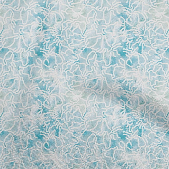 oneOone Polyester Spandex Turquoise Blue Fabric Abstract Line Drawing Floral Quilting Supplies Print Sewing Fabric By The Yard 56 Inch Wide