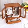 thumbnail image 2 of Kendal Wooden Jewelry Box for Women, Graduation Gift Solid Jewelry Holder Organizer, Mothers Day Gifts Wood Jewelry Case with Mirror for Necklaces, Earring, Rings (2 Side Door, Oak) WJC02AK, 2 of 6
