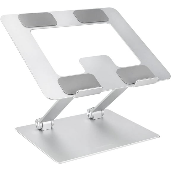 Basics Sturdy and Portable Ergonomic Laptop Stand for Desk, Adjustable Fits all Laptops and Notebooks up to 17.3 Inch, Silver, 10 x 8.7 x 6 in