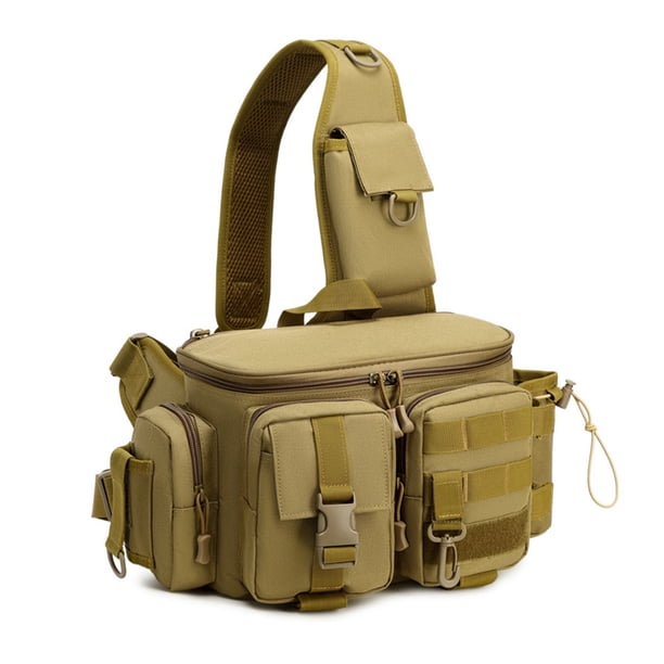 Naiovety Bolsa de camping espaciosa para aventuras de montañismo, bolso bandolera grande, mochila para hombre, bolsa de pesca carpas marrón