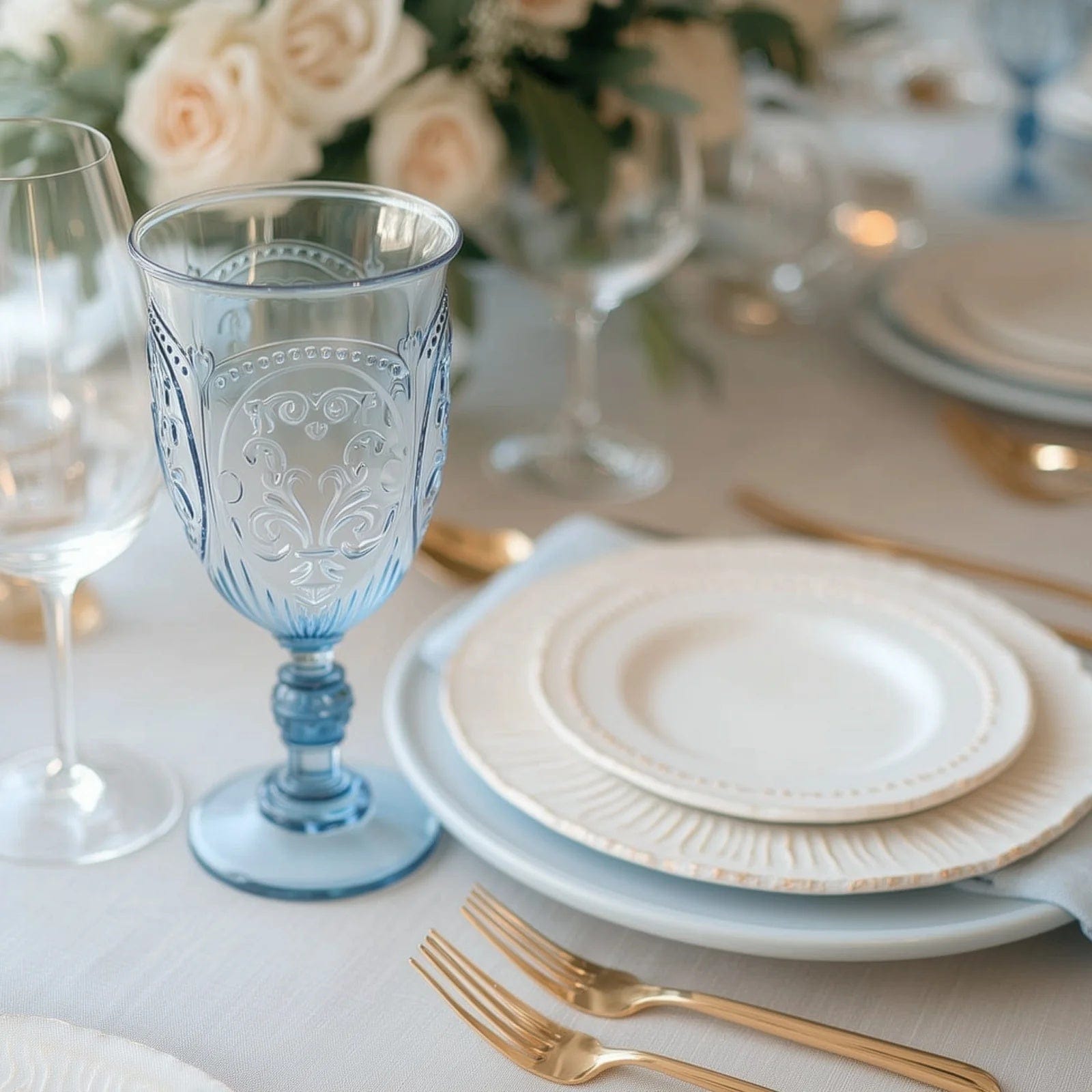 Balsa Circle 24 Dusty Blue 10 oz Transparent Plastic Wine Glasses Retro Embossed Style Wedding Party Tableware Decoration Supplies