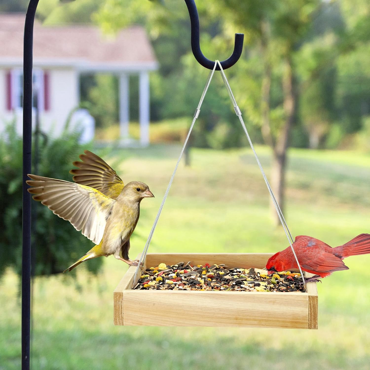 Platform Bird Feeder for Outdoor, Eco-Friendly Wood Hanging Tray Bird Feeders，Durable and Stable Great for Hanging Wild Birdfeeder Trays in Garden Outdoors, Install Required