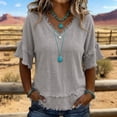 thumbnail image 6 of Stralyhd Cotton Linen Tops for Women 3/4 Sleeve Tops Casual V Neck Shirt Raw Edge Fashion Business Blouses 2026 Summer Outfits Purple L, 6 of 6