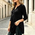 thumbnail image 5 of Women's Solid V Neck Henley Shirts Pleated Empire Waist Long Sleeve Tunic Tops Loose Flowy Work Shirts Soft Casual Fall Peplum Blouses Black, 5 of 7