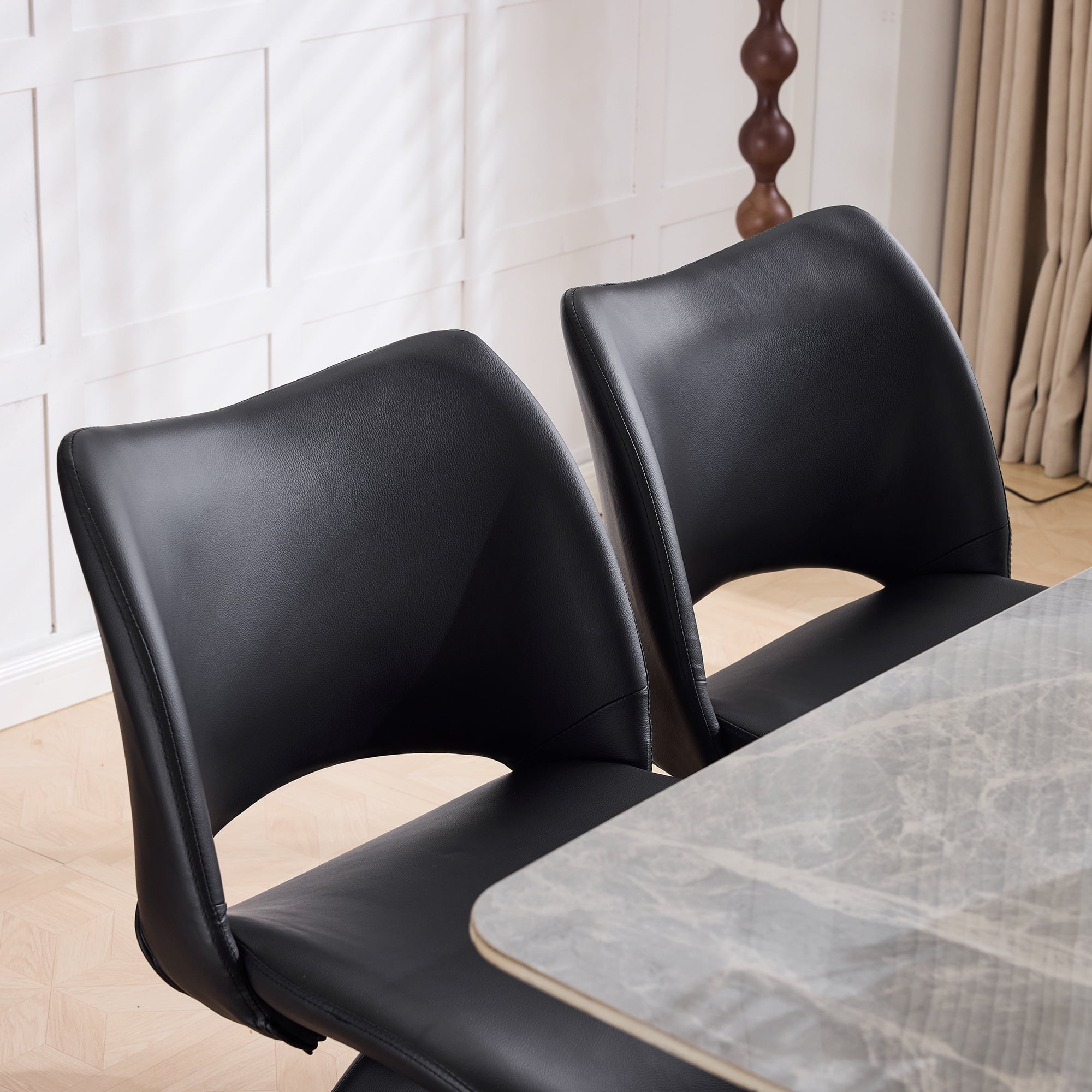 HOQBN Modern Swivel Dining Chair with Faux Leather, 360-Degree Upholstery Dining Chair with High Curved Back for Kitchen, Dining Room,Black