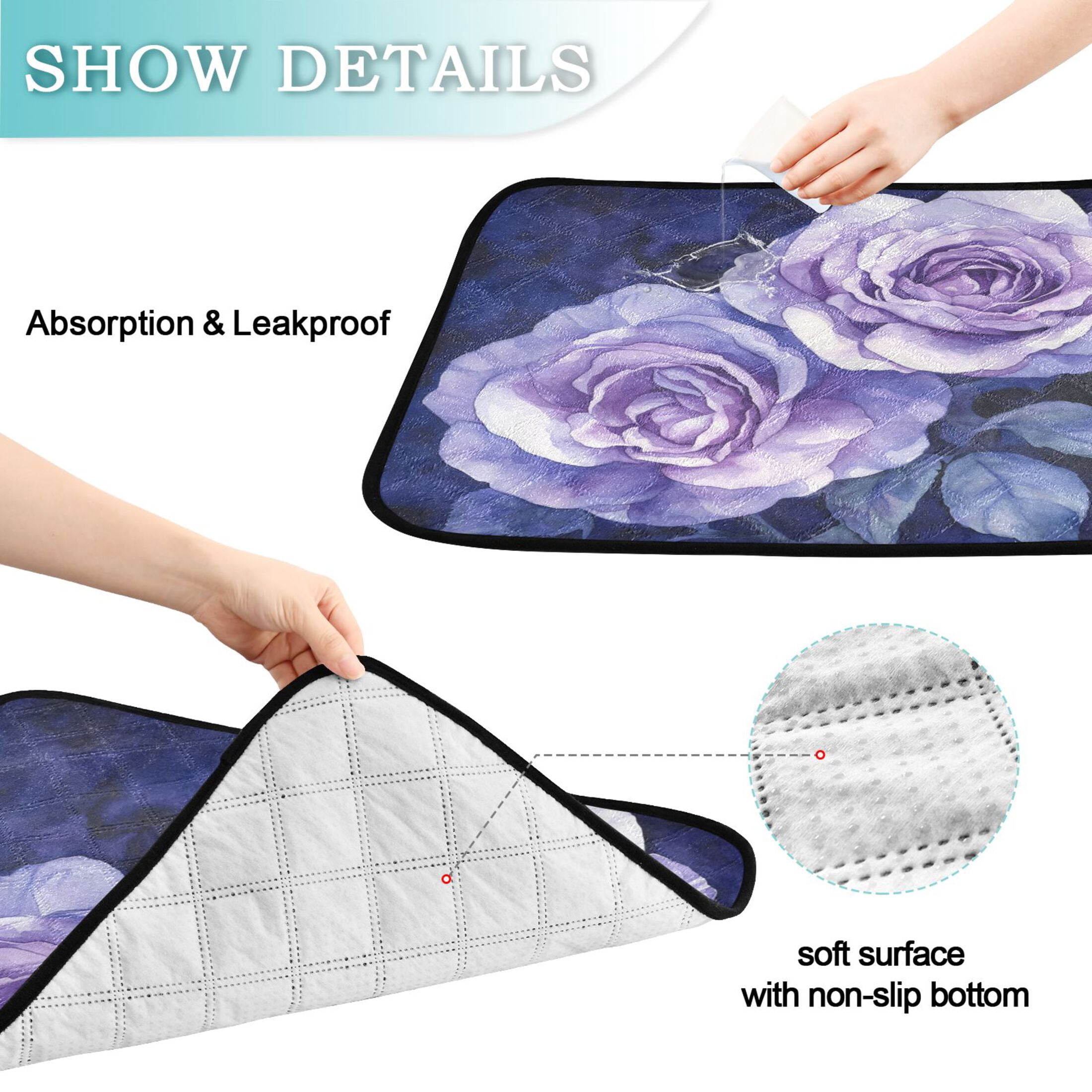 Qxltty Lilac Rose Cat litter Pads Pet Set of 3 Diaper Mats Center Anti-leakage Layer Absorbent Soft and Comfortable