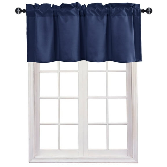JIUZHEN Valance Curtains for Kitchen Window Valances for Living Room/Basement Window Curtains Bathroom Thermal Insulated Short Rod Pocket Curtain Panels, Navy,42 x 18 Inches,1 Panel
