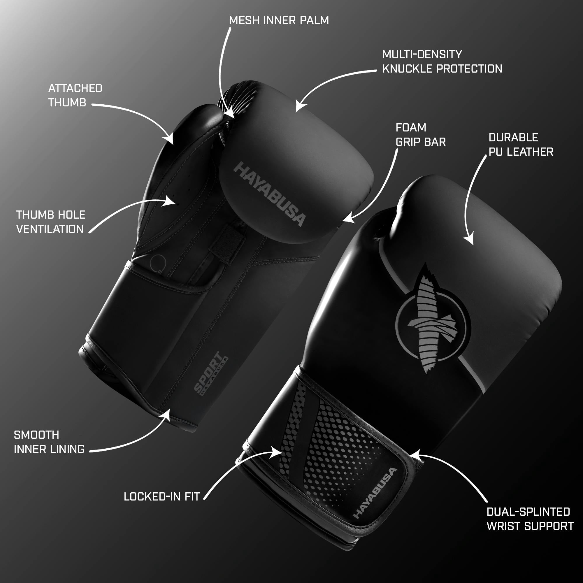 Hayabusa Sport Boxing Gloves - Black/Charcoal, 14oz