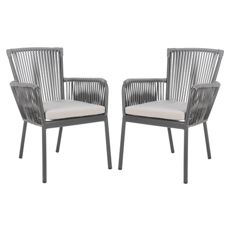 SAFAVIEH Paolo Stackable Outdoor Patio Rope Arm Chair Grey/Cushion Set of 2