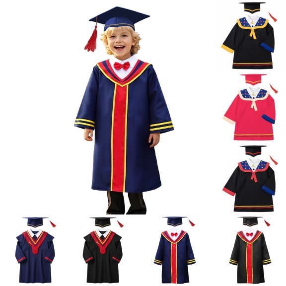 WELOIJEVBE Kids Kindergarten Graduation Cap and Gown Set Graduation Photography Outfit Navy Cap and Gown Outfit 5-6 Years