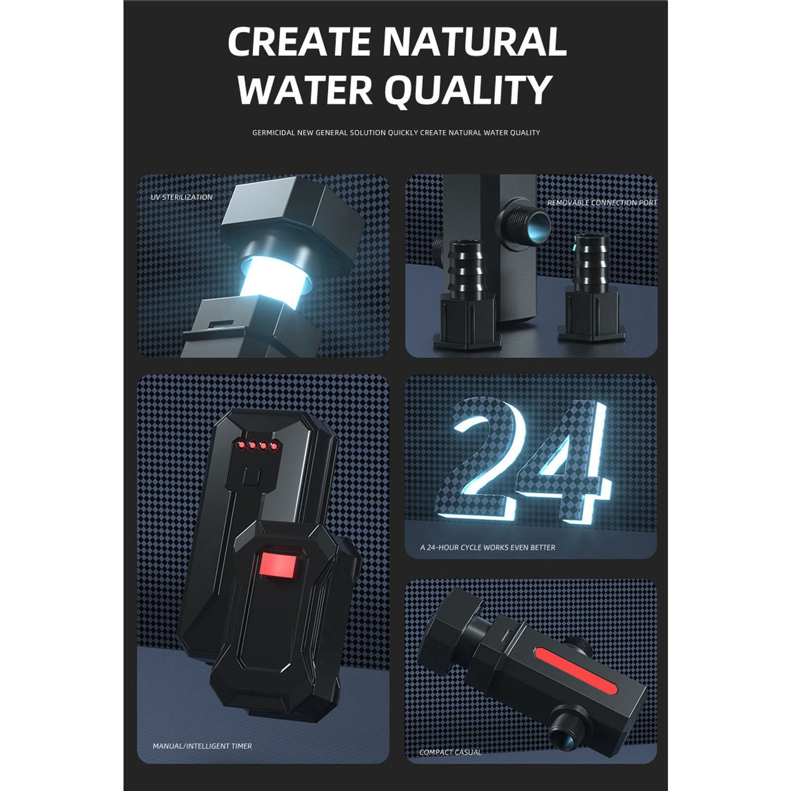 M Buder Aquarium Water Purification Lamp Algae Removal Reinforced Quartz Fish Tank Clean Light, Submersible UVC Filter Pump with Smart Timing Function for Pond and Aquariums, UK Plug 220V