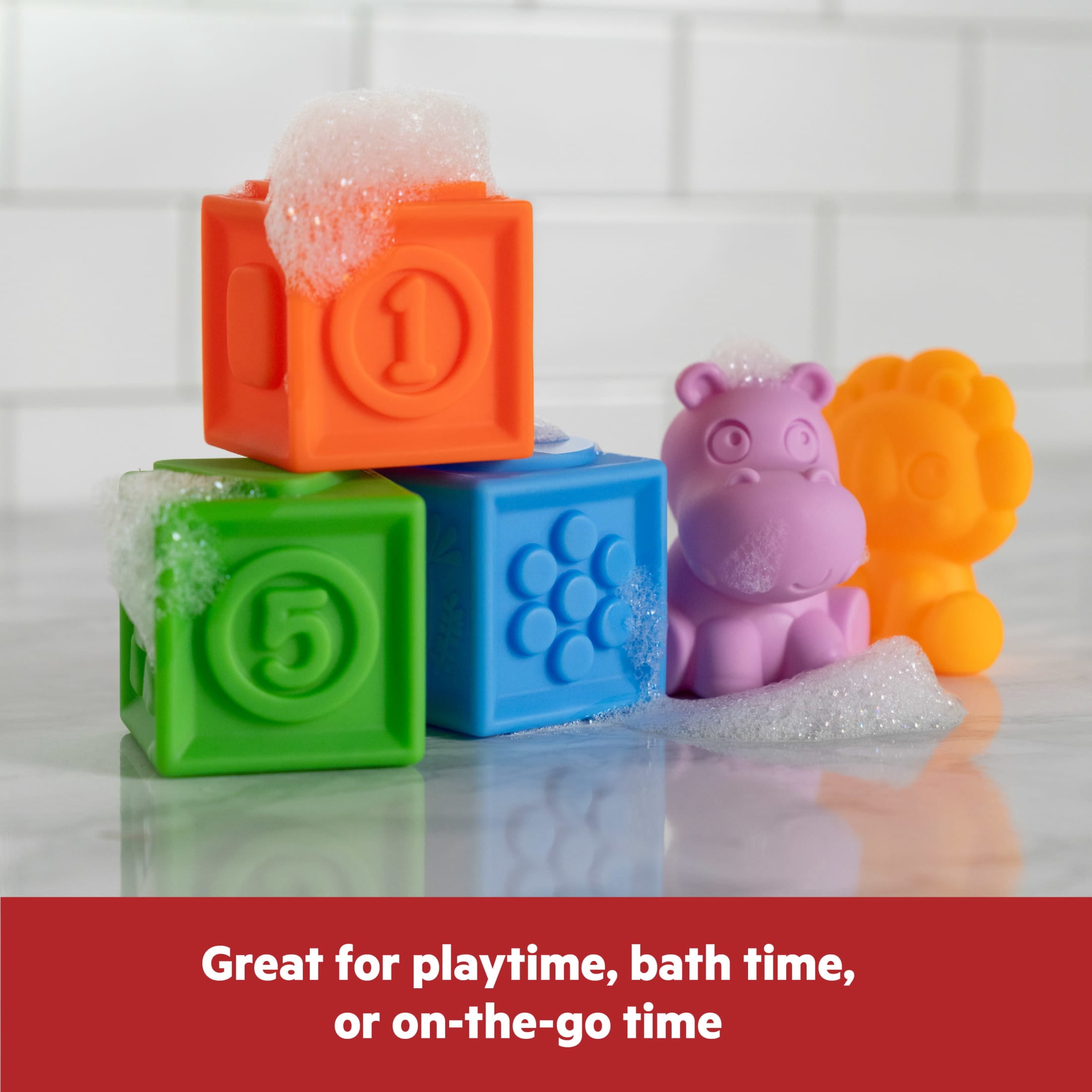 Bright Starts Cubes & Cuties Gift Set, Multi-Colored Bath Toys, Infant, 18pcs