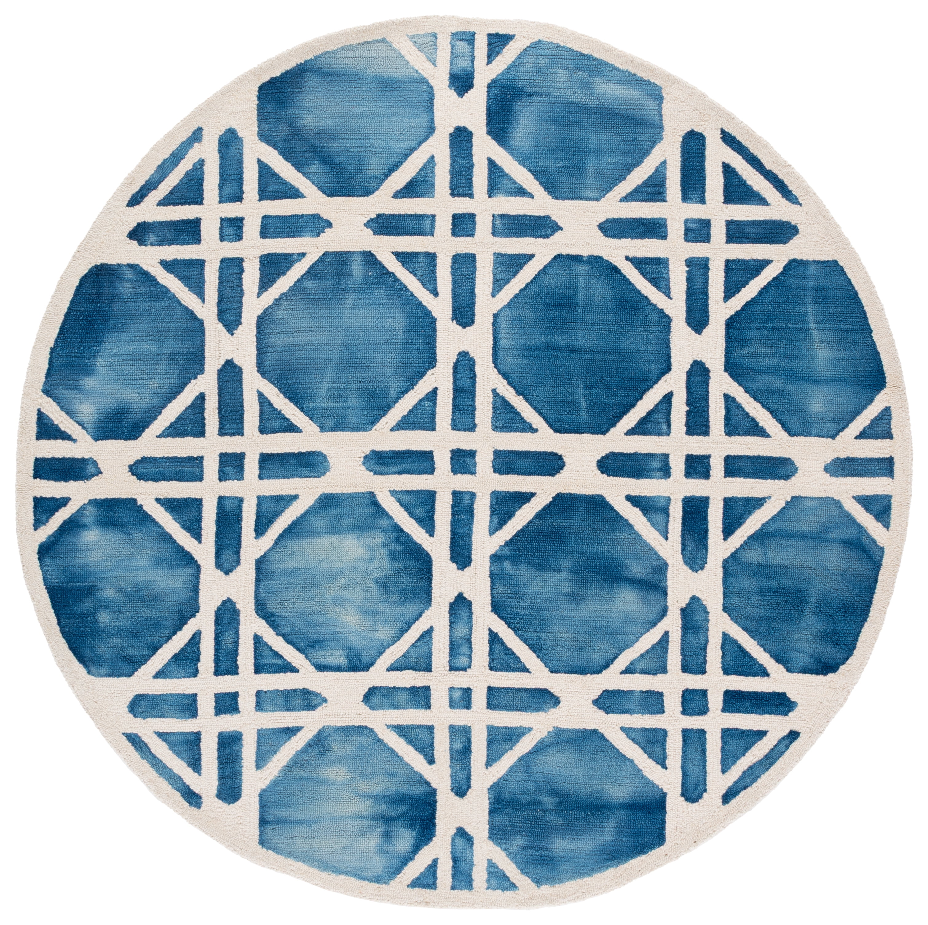 Safavieh Dip Dye Kuzman Geometric Wool Area Rug, Ivory/Blue, 7' x 7' Round