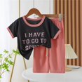 thumbnail image 2 of Ruyang Kids Girls 2 Piece Outfits Short Sleeve 'I HAVE TO GO TO SCHOOL' Graphic Tee and Drawstring Pants Loose Fit Lounge Set, 2 of 9