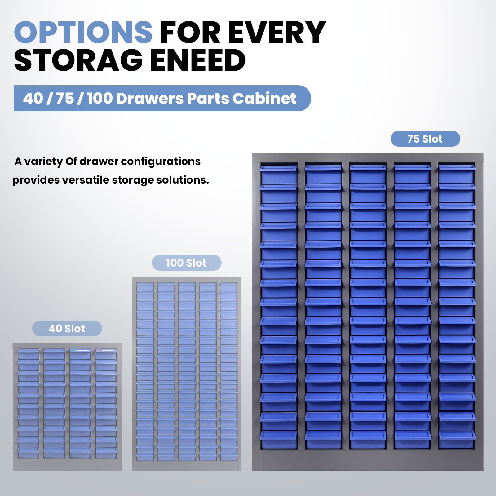 75 Drawers Parts Cabinet, Tool Storage Cabinet, Nut and Bolt Organizer with Transparent Drawers, Easy-Pull Design and Stable Base for Tool Hardware Storage Auto Shop, Warehouse, Home Office