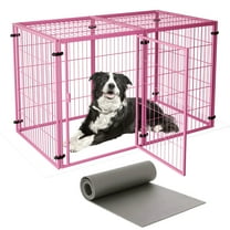 Wdmiya Large Dog Crate, 57 Inch Metal Kennel for Medium and Small Dogs, Safe Indoor & Outdoor XL Big Puppy Bottomless Cage with Comfort Mat, Pet Playpen Yard, Dog Fence Playpen, Pink
