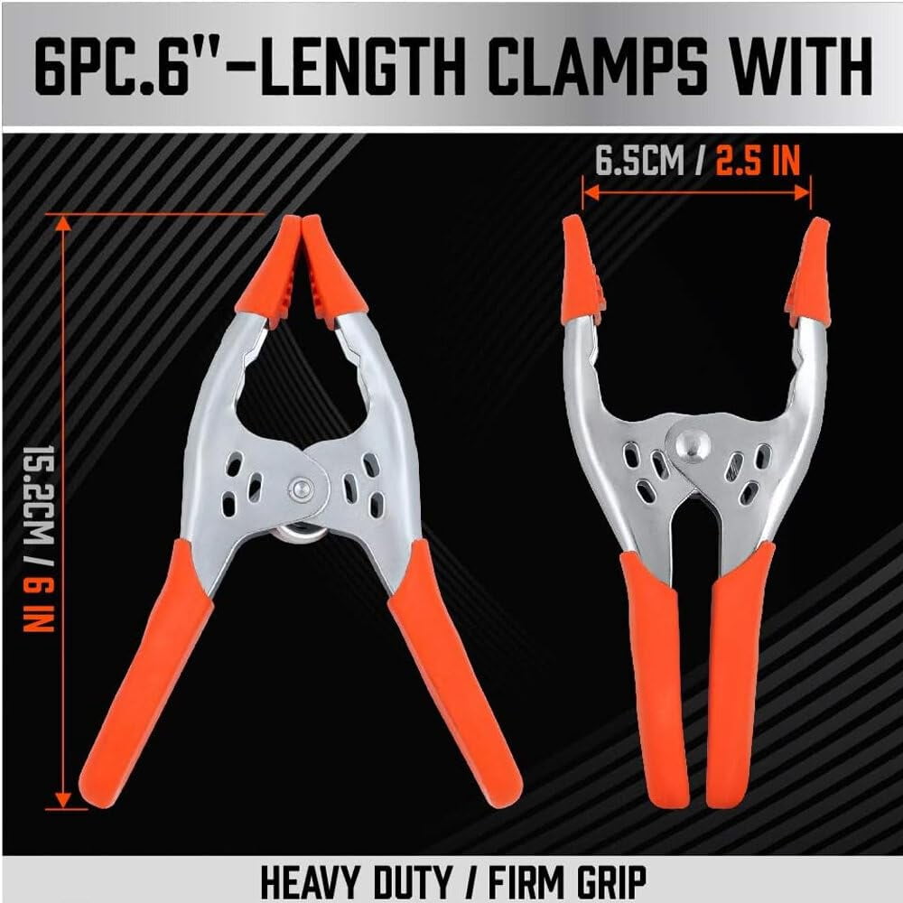 6PCS 6-Inch Spring Clamps Heavy Duty Spring Metal Spring Clamps Clips 2.5-Inch Jaw Opening for Woodworking Carpentry Home Decoration Industrial Production