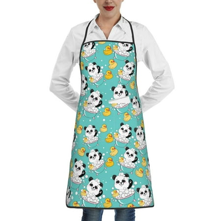 

Easygdp Panda Bathing Apron Waterdrop Resistant with 2 Pockets Oil Resistant Cooking Kitchen Chef Apron for Women Men