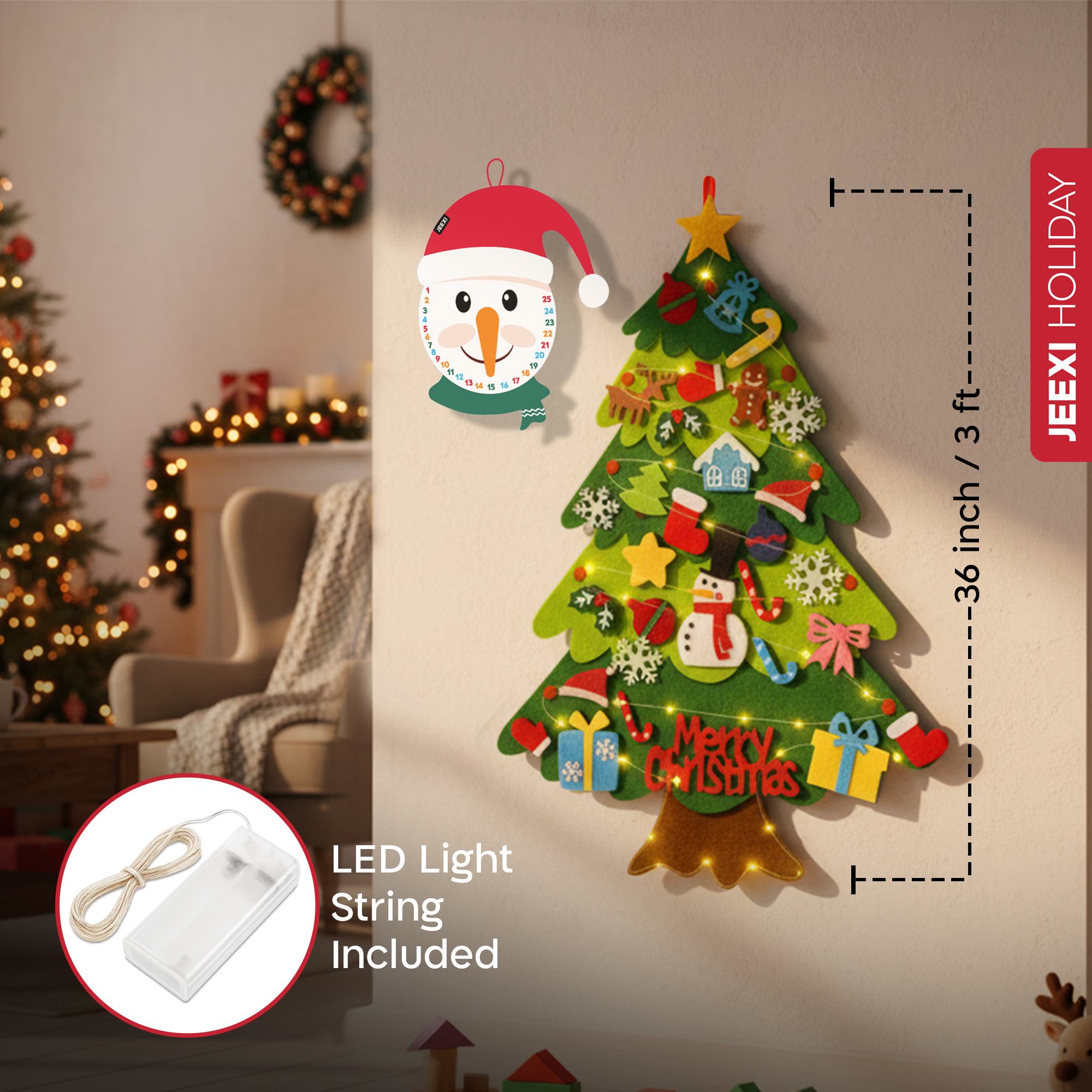 JEEXI 3ft DIY Felt Christmas Tree with LED String Lights photo 6