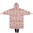 thumbnail image 2 of Oversized Wearable Blanket Hoodie,Pink Cow Dessert Bow Pattern Sherpa Blanket Hoodie with Super Pockets,Super Warm Fuzzy Pullover for Women & Men, 2 of 6