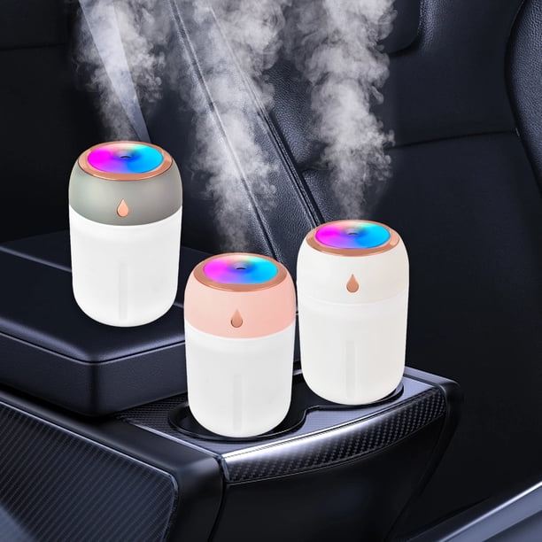 Humidificador USB para coche con aromaterapia - Depósito de 330mL, niebla de 40mL/h, bajo ruido, luces LED de colores para uso doméstico y vehicular