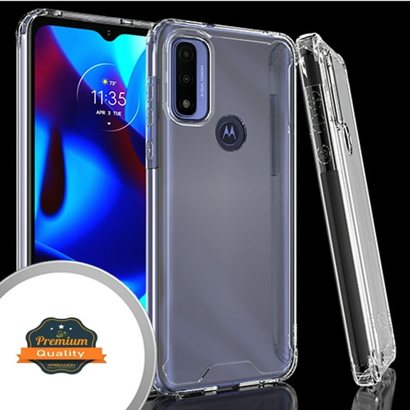 Xpression Case for Motorola Moto G Pure Slim Body Frame [Shock-Absorption] Hybrid Rubber Silicone Gummy TPU Clear Hard Back Protective Phone Cover [Transparent]