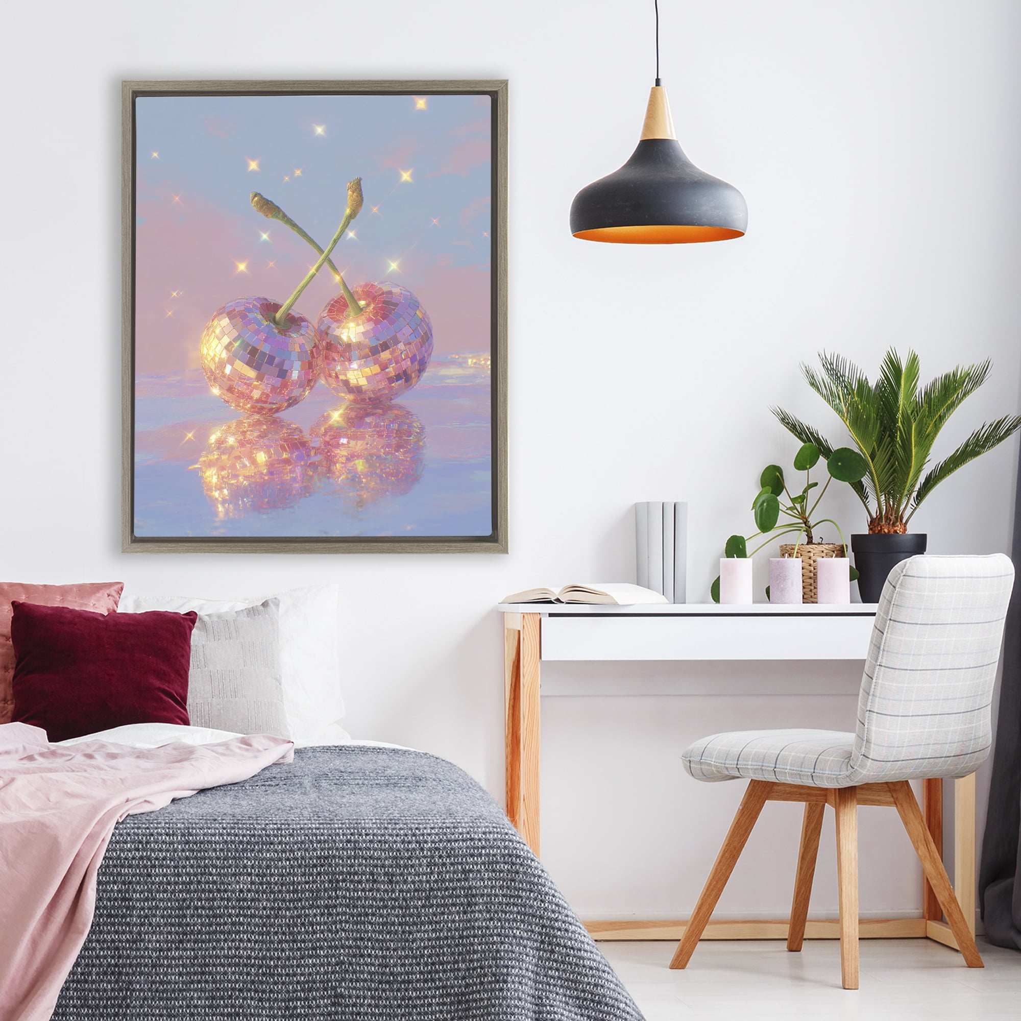 Disco Cherry Reflection Brown Framed Floater Canvas Wall Art, design by Ziwei Li