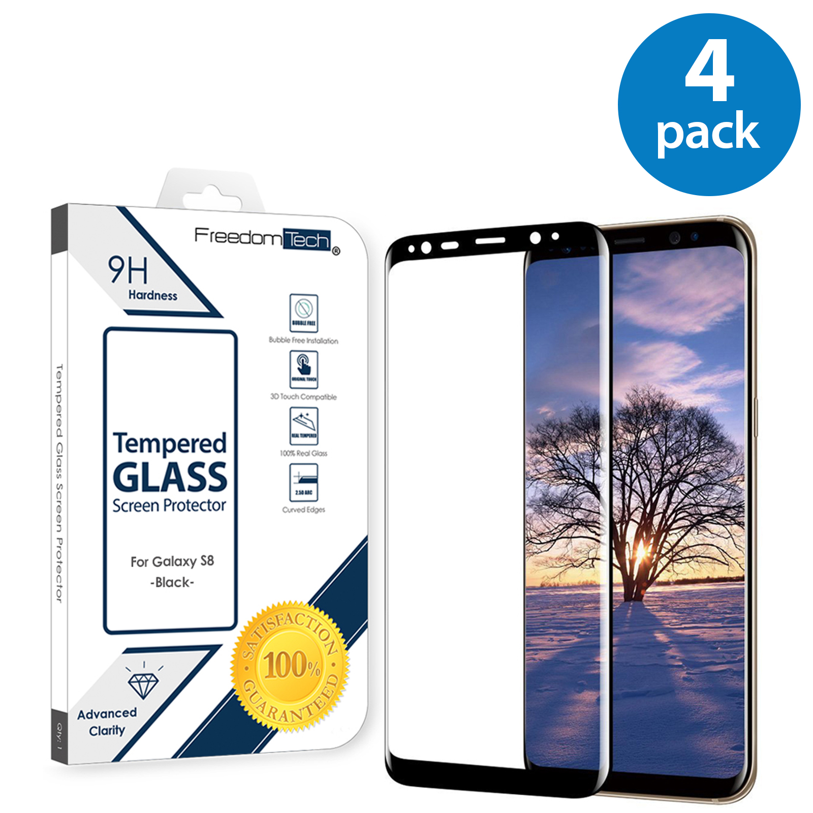 4x Samsung Galaxy S8 Screen Protector Glass Film Full Cover 3D Curved