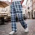 thumbnail image 6 of GrmtClth Adult Mens Cargo Pants Wide Leg Flannel Plaid Joggers Dual Side Cargo Pockets Elastic Waist Daily Lounge Pants Dark Blue 3XL, 6 of 8