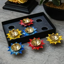 DARS DESIGN Traditional Indian Diwali Blue/Red/Yellow Brass and Copper Oil Lamp, Set of