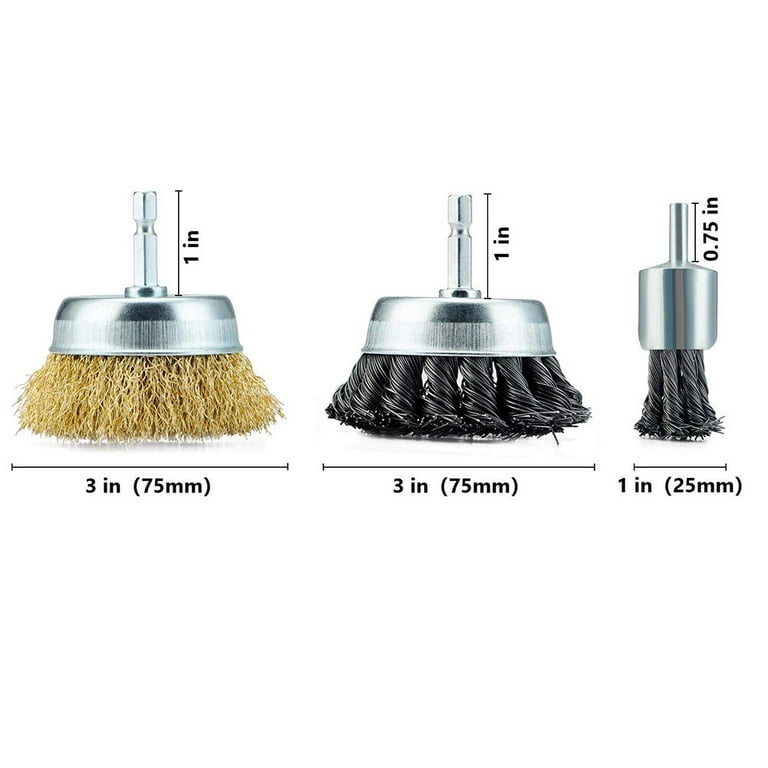 3Pcs Wire Cup Brush End Brush Set Wire Brush For Drill 1/4 Inch
