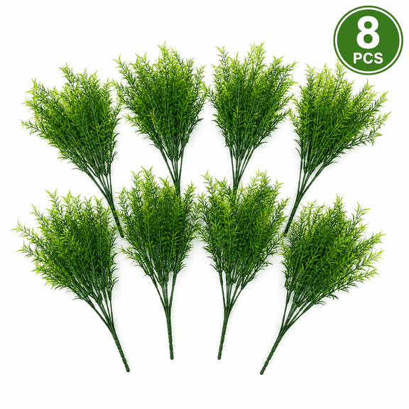 Artificial Rosemary Fake Greenery Leaves Bushes Floral Stems 14" 8 Pack - Outdoor Farmhouse Garden, Porch, Patio, Indoor Wedding Decoration