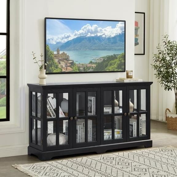 MDQMD Wooden Black Curio Cabinet with Led Light,Large Display Cabinet for Collection,Storage Cabinet for Living Room