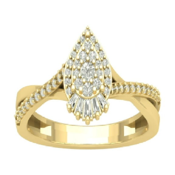 ARAIYA FINE JEWELRY 10K Yellow Gold Lab Grown Diamond Halo Pear Shape Criss cross Ring (3/8 cttw, D-F Color, VS Clarity), Size 7