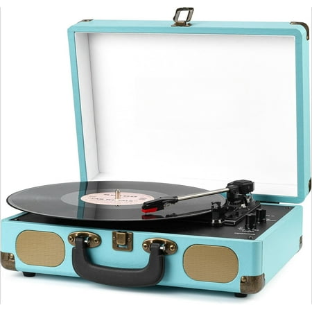 Vinyl Record Player 3-Speed Bluetooth Suitcase Portable Belt-Driven Record Player with Built-in Speakers RCA Line Out AUX in Headphone Jack Vintage Turntable