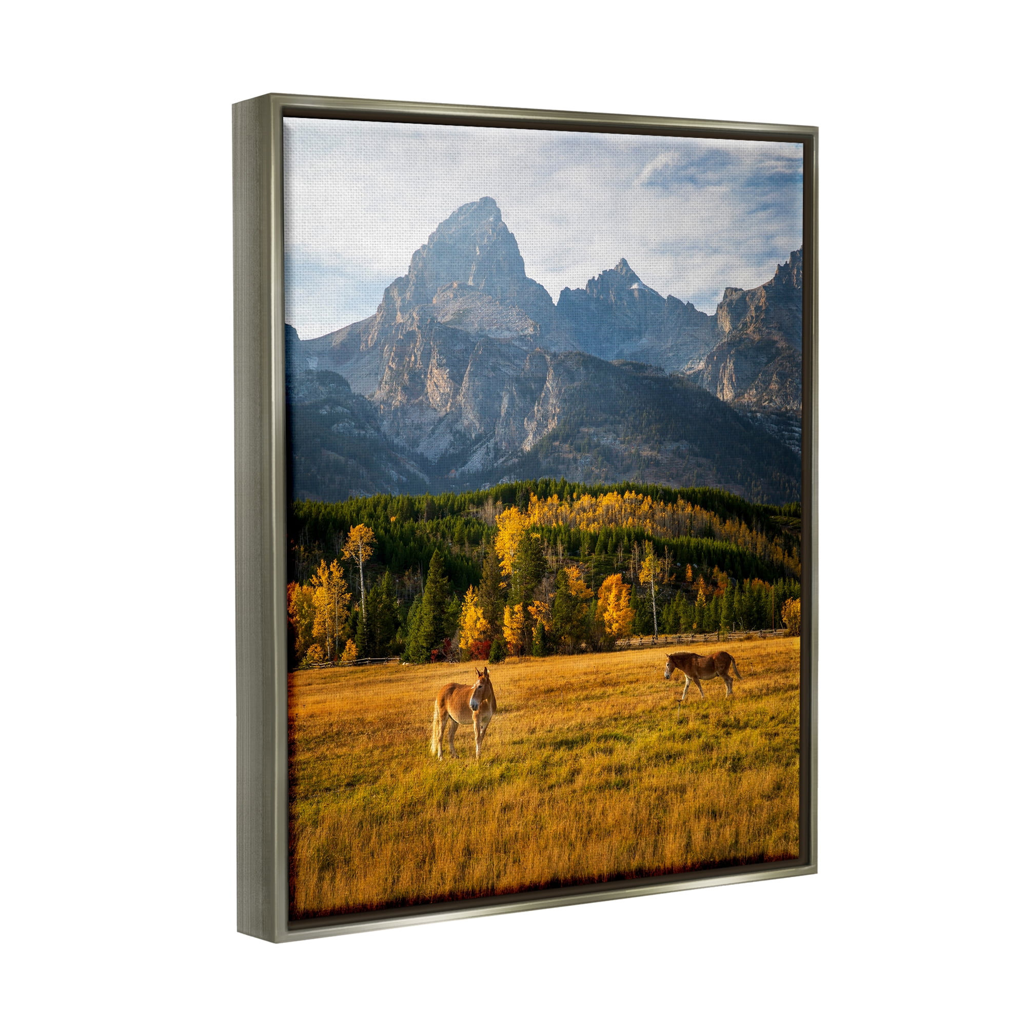 Stupell Industries Horses & Fall Foliage Landscape Photography Gray Floater Framed Canvas Art Print Wall Art, 25 x 31
