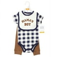 thumbnail image 2 of Hudson Baby Infant Boy Cotton Bodysuit, Pant and Bib Set, Brown Navy Mamas Boy, 0-3 Months, 2 of 5