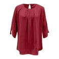 thumbnail image 4 of MIXUE Boho Tops For Women Summer Solid Color Round Neck Short Sleeve Casual Soft Pullover Shirts For Women Tshirts Outwear,Red,S, 4 of 5