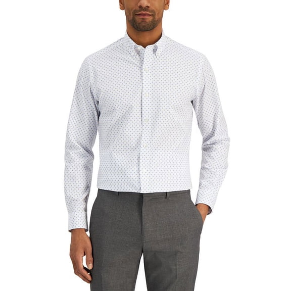 Club Room Men's Slim Fit 4 Way Stretch Ditsy Floral Dress Shirt White Size Medium