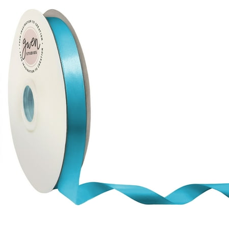 UPC: 0810056347055 | Turquoise Double Faced Satin Ribbon for Crafts  5/8  x 100 Yards by Gwen Studios