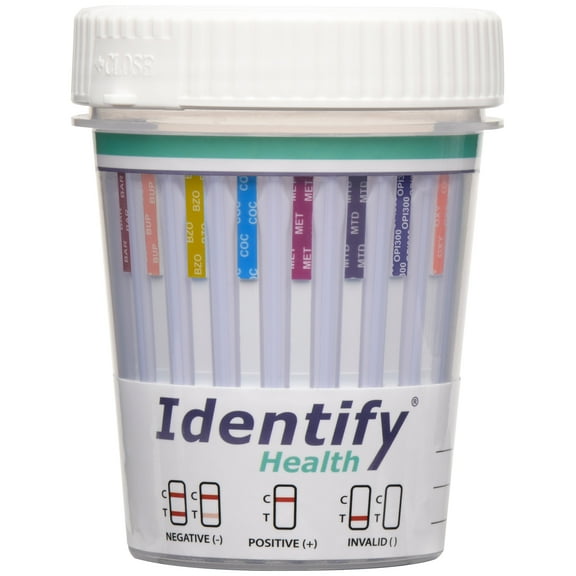 Identify Health 9 Panel Drug Test Cup - 25 Pack - CLIA Waived Instant Urine Drug Test Kit - No THC