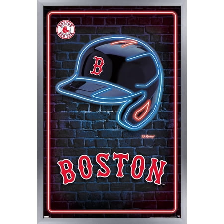 MLB Boston Red Sox – Neon Helmet 23 Wall Poster 14.725 x 22.375 Framed