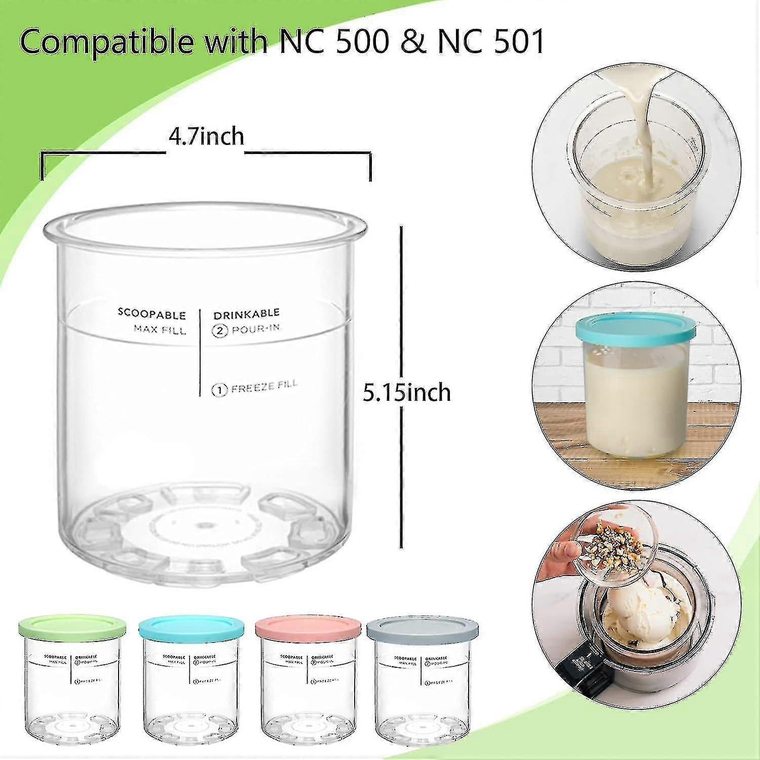 For Ninja Creami Deluxe Pints And Lids, 4pcs Replacement Pints And Lids Compatible With Ninja Nc501 Nc500 Series Ice Cream Maker