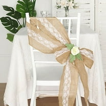 BalsaCircle 5x108" Natural Burlap Chair Sash White Floral Lace
