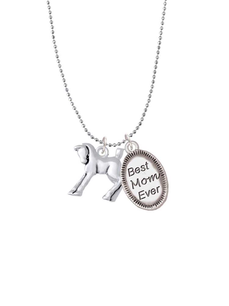 Delight Jewelry Silvertone Equestrian Horse Best Mom Ever Charm Necklace