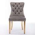 thumbnail image 3 of Velvet Upholstered Dining Chairs Set of 2, Wingback Dining Room Chairs with Button Tufted Back, Ring Pull Trim and Golden Stainless Steel Legs, Luxury Dining Chairs for Living Room Kitchen, Gray, 3 of 7