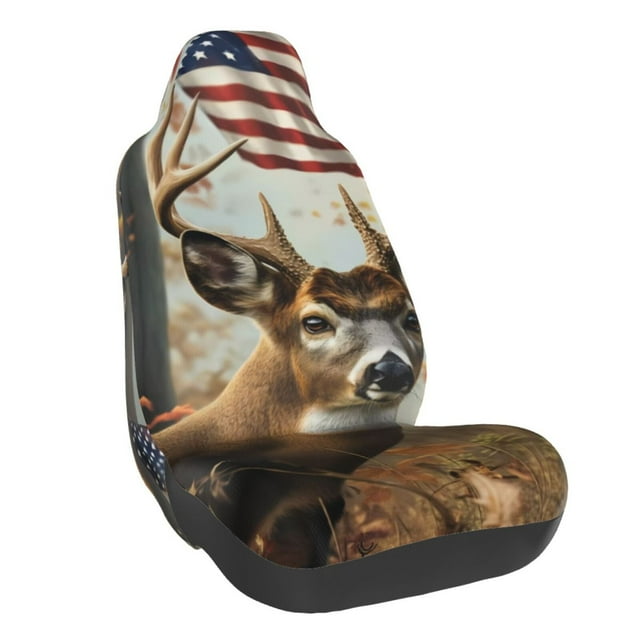 Wukai American Wildlife Deer Forest Full Set Car Seat Covers with Soft Padding Universal Auto Front Seats Protector and Cushion Mat