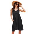 thumbnail image 6 of Fiophy Women's 100% Linen Sleeveless V Neck Halter High Low Midi Dresses with Pockets Summer Casual Beach Flowy Dresses, Black, L, 6 of 7