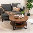 thumbnail image 2 of Costway 2-Tier Round Coffee Table with Wood Grain Finish & Heavy-duty Metal Frame, 2 of 10