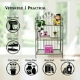 thumbnail image 4 of Westcharm 41 inch Tall Pre-Assembled Folding Metal Shelf | Plant Stand | Shelving Unit | Bookcase | Outdoor Baker's Rack with Scrolling Heart & Peacock Tail Motif - Verdigris Green, 4 of 8